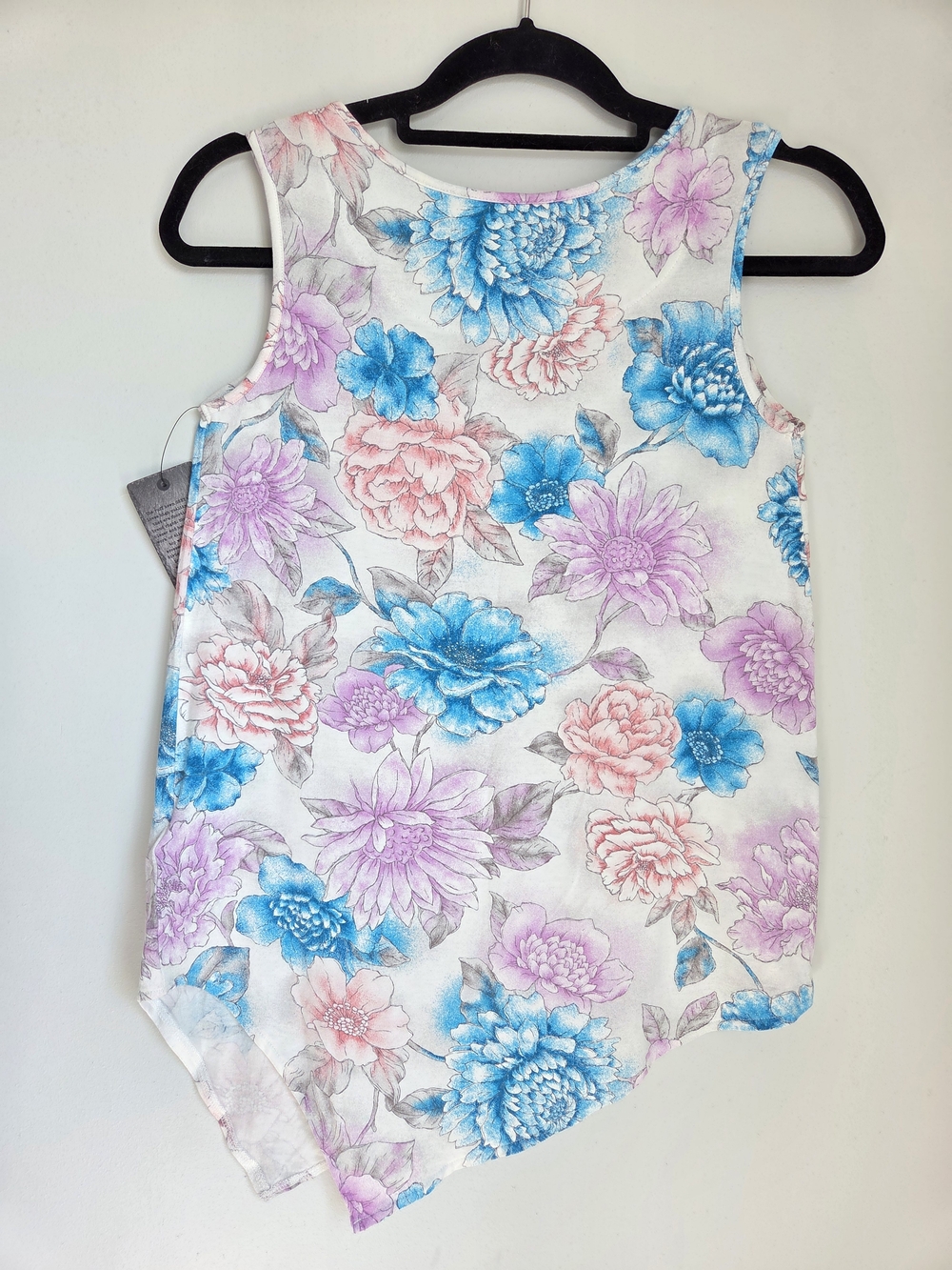 Ruff Hewn White Watercolor Floral Print Tank Top Asymmetrical Hem XS Rayon Blend - Picture 6 of 9